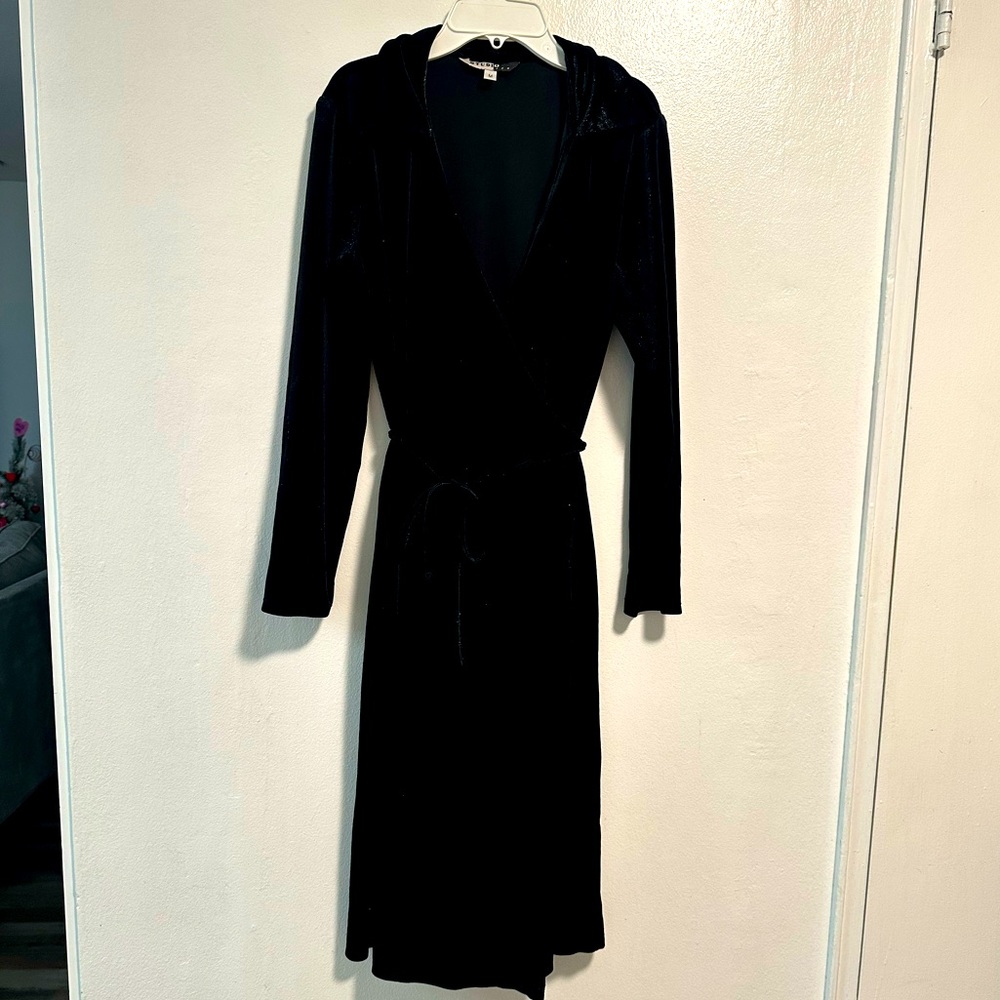 Vtg 90s Velvet  Glittery Dress Black Drapey Goth Vampire Dressy Stretch Euc